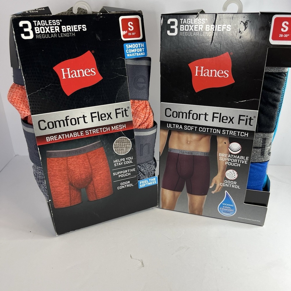 2-Hanes Comfort Flex Fit Tagless Mesh Boxer Briefs 3 Pack S Multicolor